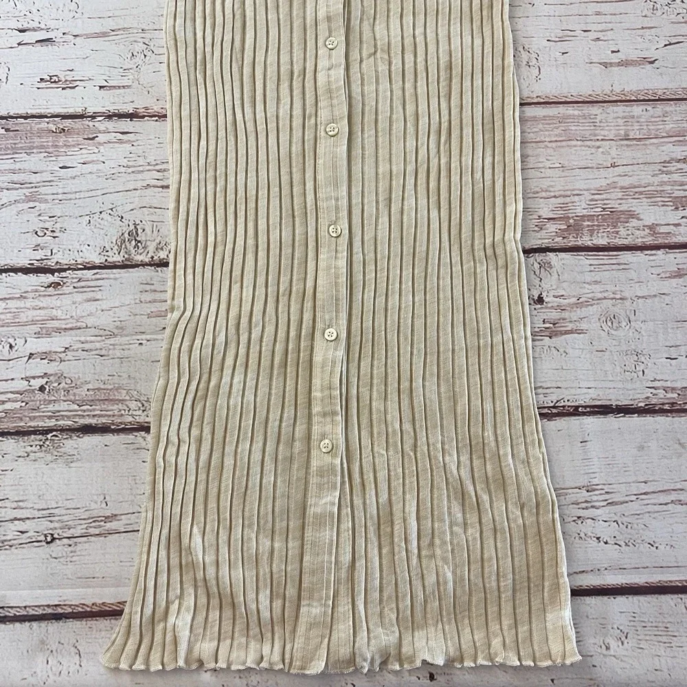 Zara Womens Short Sleeve‎ Ribbed Bodycon Maxi Dress Minimalist Tan Size Large - Picture 3 of 7
